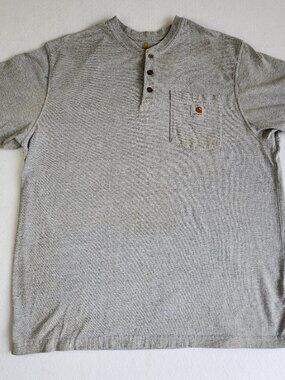 Carhartt Original Fit K84 Henley Short Sleeve Pocket T-Shirt Gray Large ( FLAW)